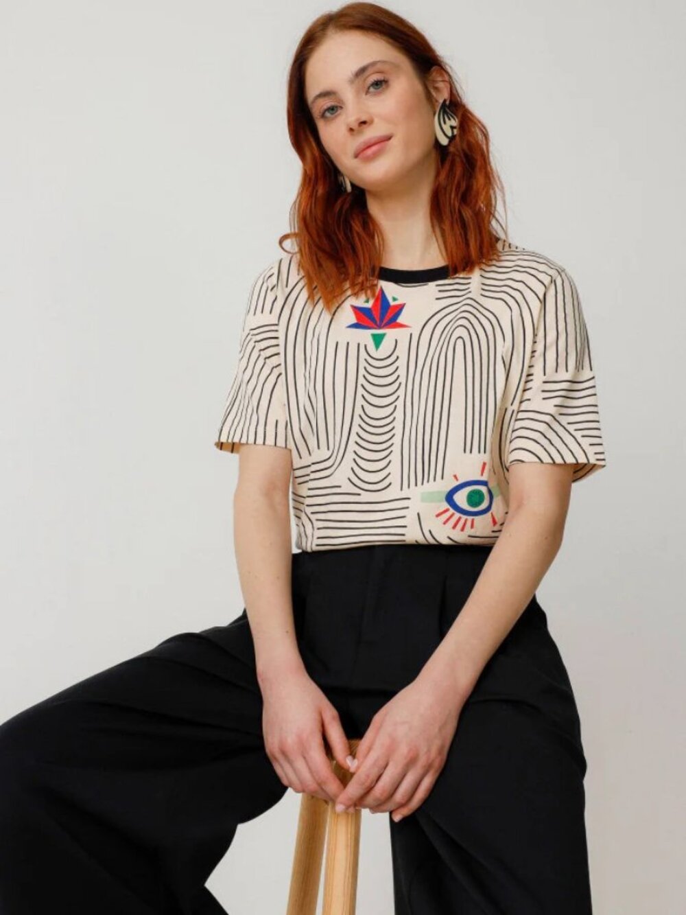 SKFK Lierni Organic Cotton Ringer Tee – Size XL (EU 42) – Cream Celestial Pri